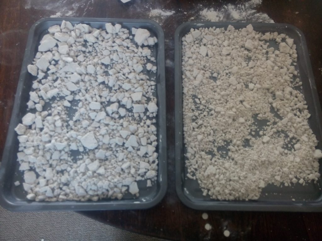 Plaster granules ready for baking